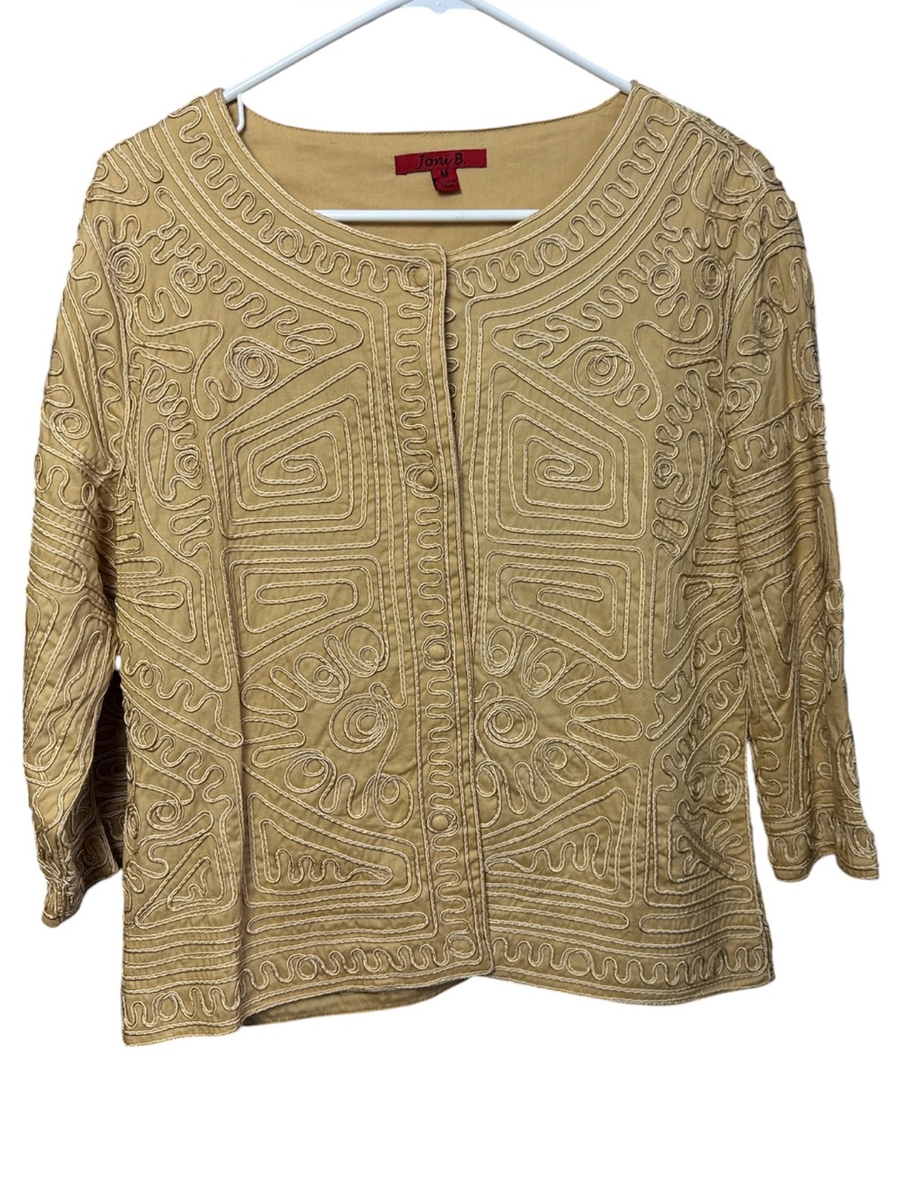 Joni B. gold jacket  intricate embroidered  trim and a structured, size medium